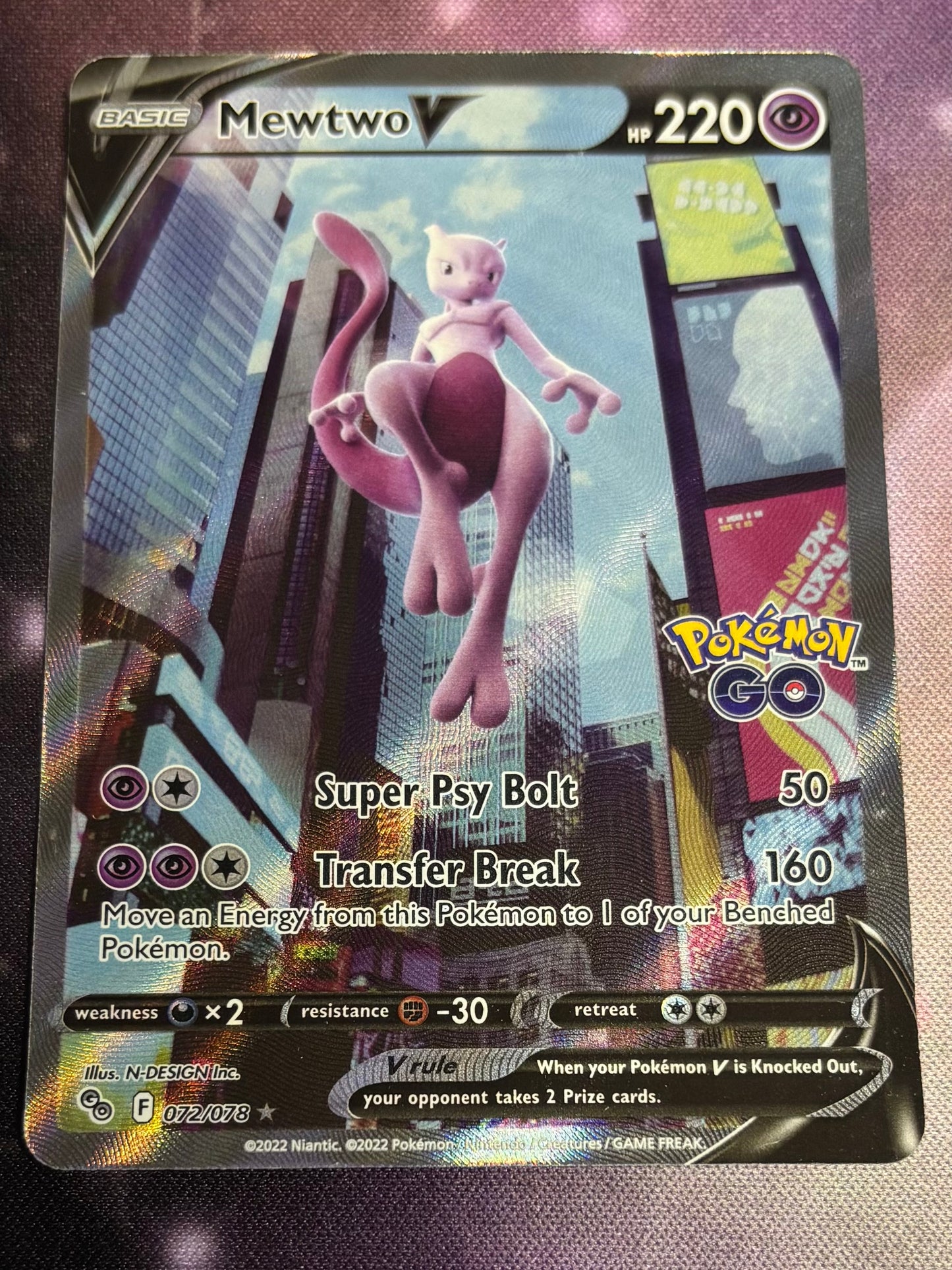 Mewtwo V Pokemon GO Alt Art 072/078 NM-